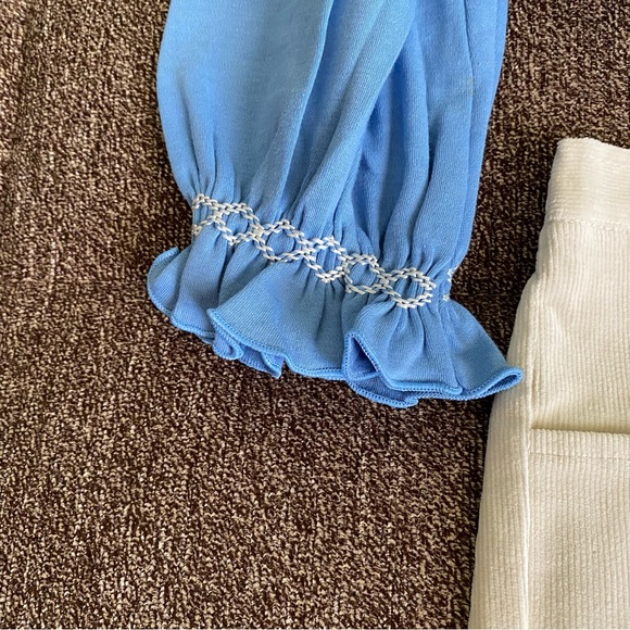 NWT Fantaisie Kids Smocked While Flower Cotton Top & White Pants - Picture 3 of 15